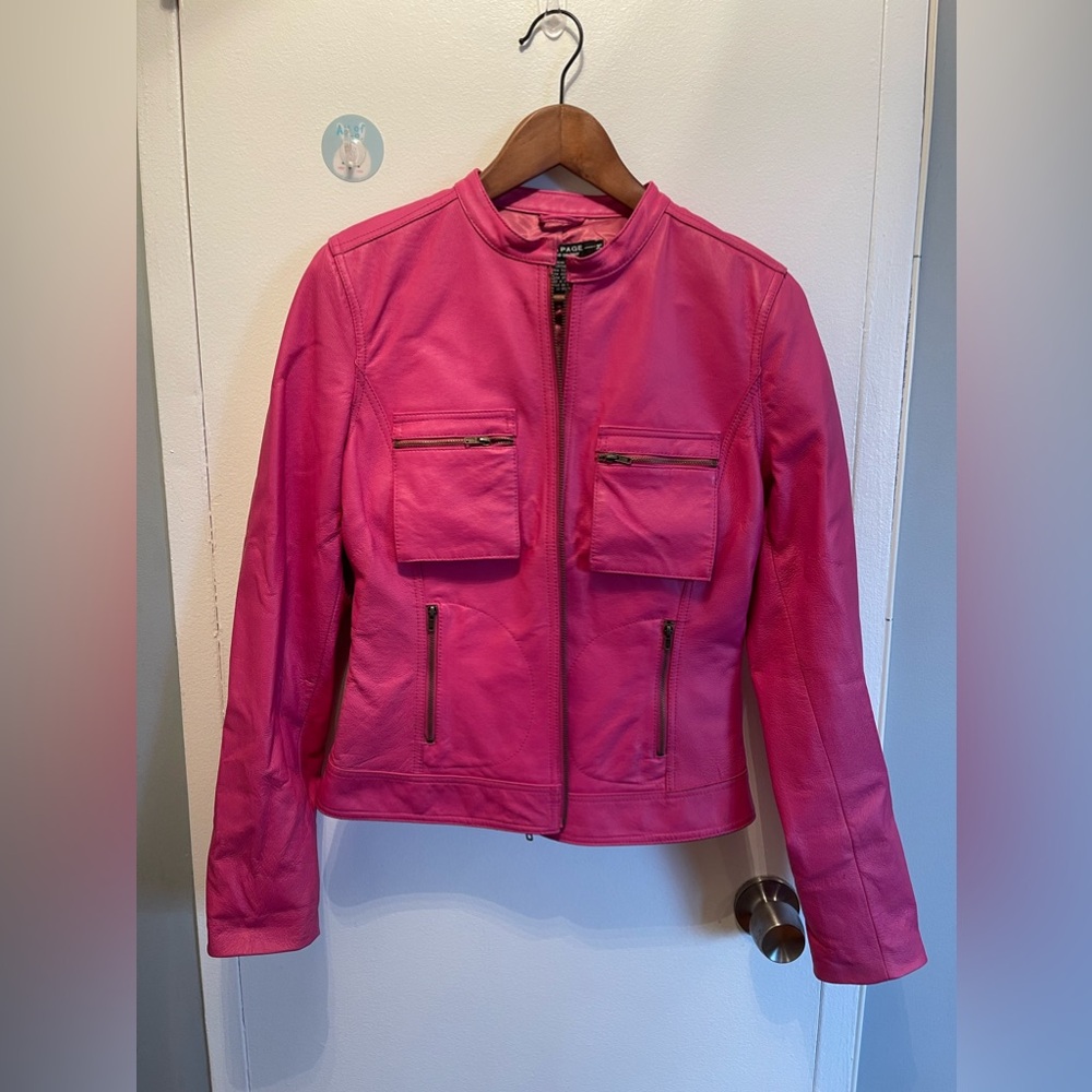 Women's Pink Leather Motorcycle Jacket. NWOT. Size M